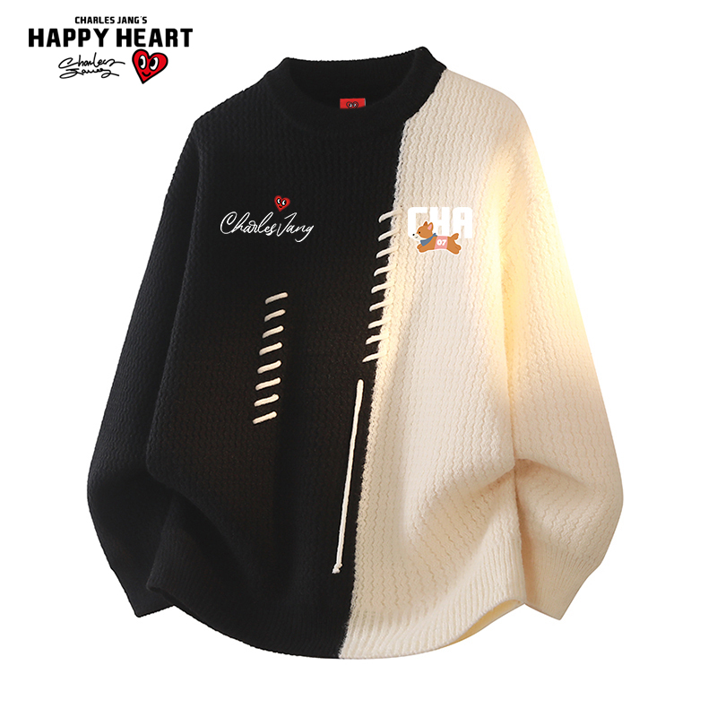 查尔斯桃心900g重磅圆领毛衣男