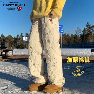 查尔斯桃心东北零下40度棉裤男冬季加绒加厚外穿直筒防寒羽绒裤子
