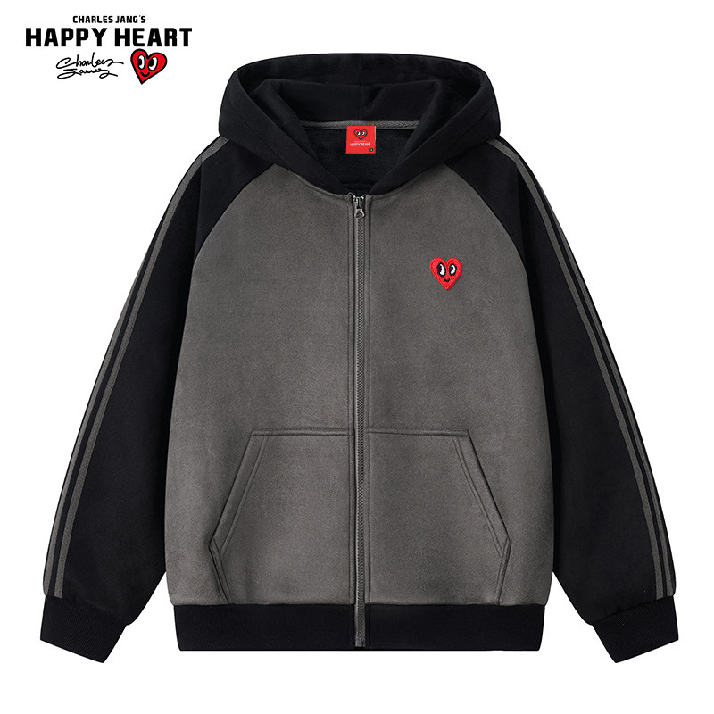 查尔斯桃心撞色拼接条纹麂皮绒开衫连帽卫衣秋冬新款运动长袖外套,男装,卫衣,淘宝优惠券,粉丝福利购,淘宝优惠卷