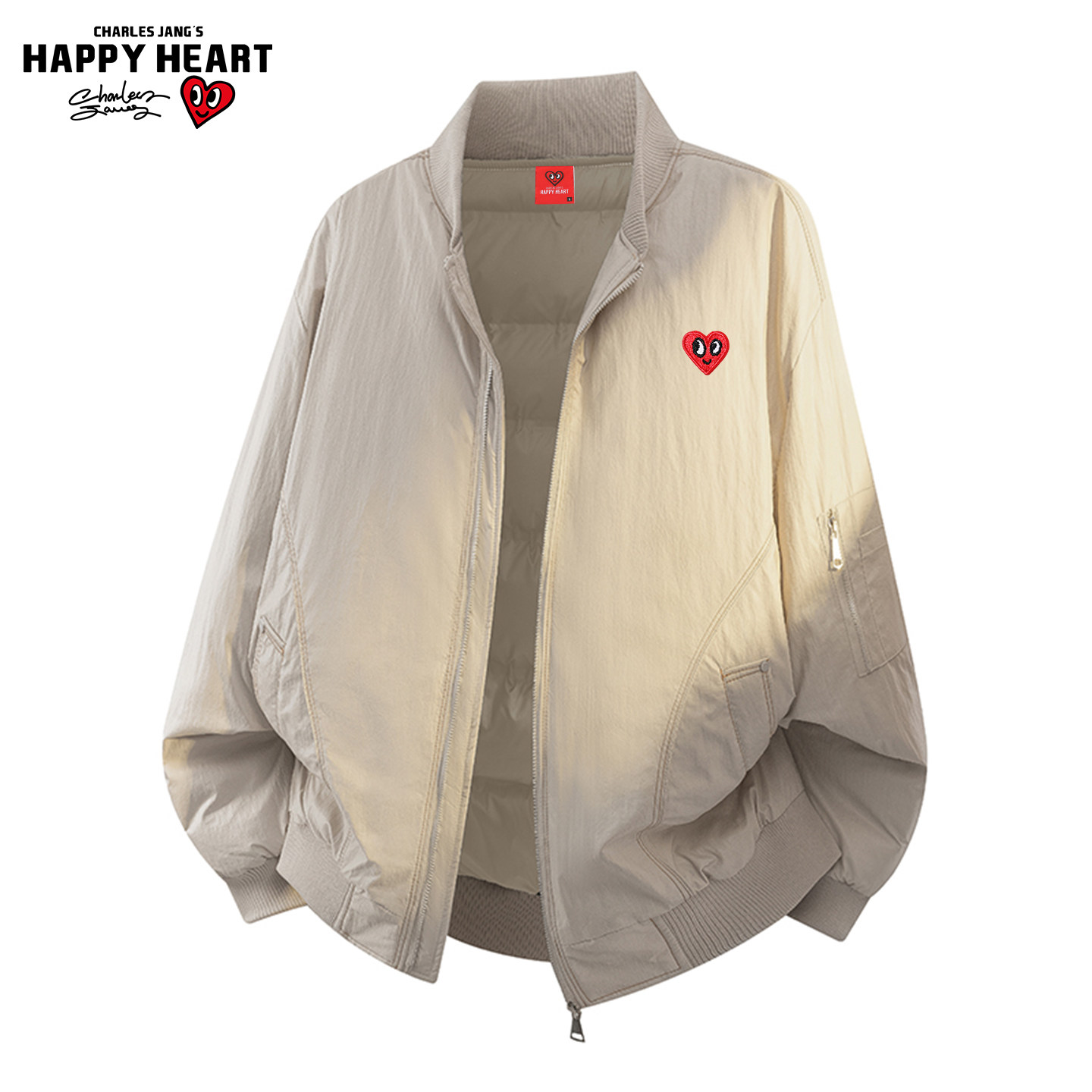 查尔斯桃心 美式棒球领90鸭绒羽绒服男女冬季加厚保暖飞行员外套