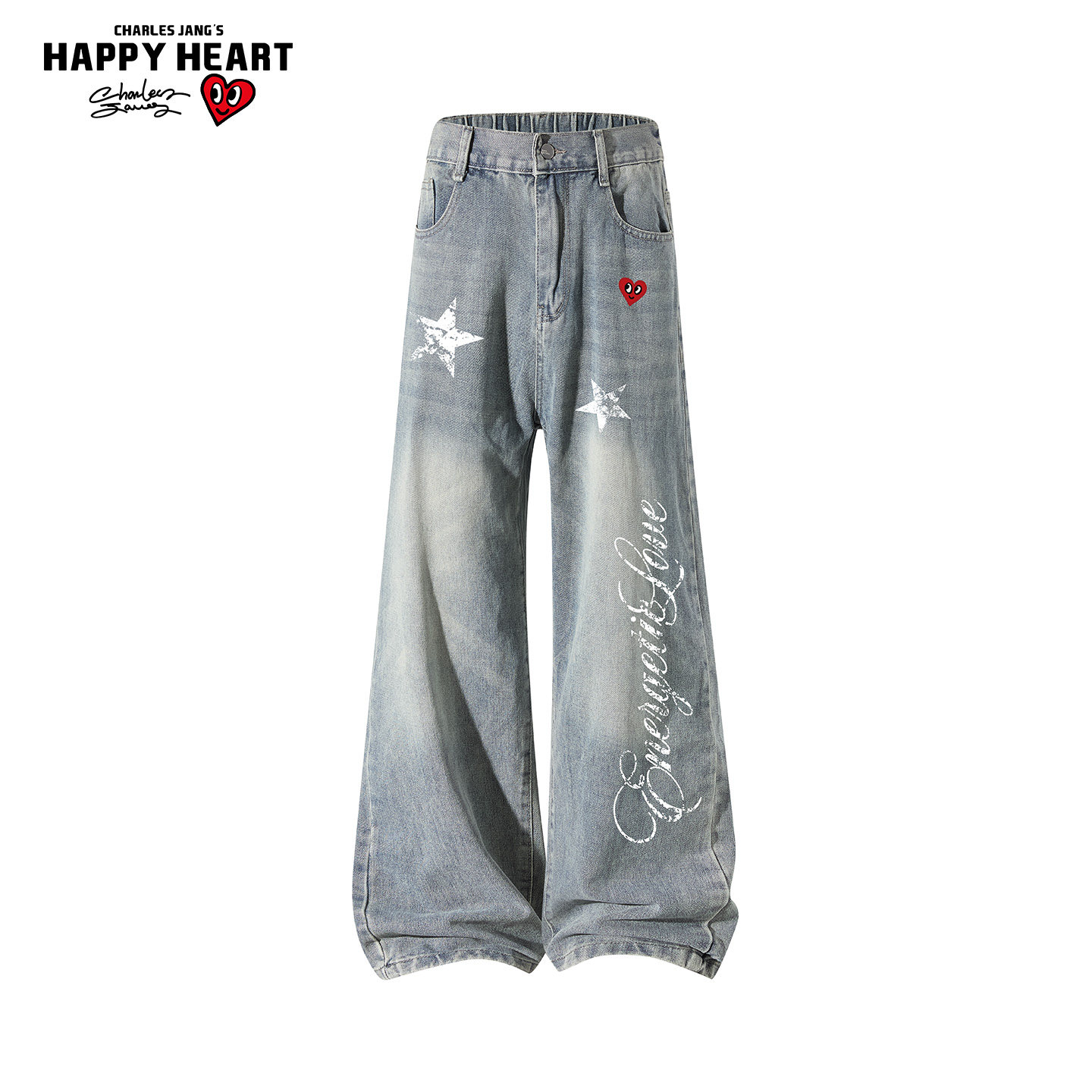 查尔斯桃心美式高街星星字母印花牛仔裤男春秋冬季直筒阔腿长裤子,男装,牛仔裤,淘宝优惠券,粉丝福利购,淘宝优惠卷