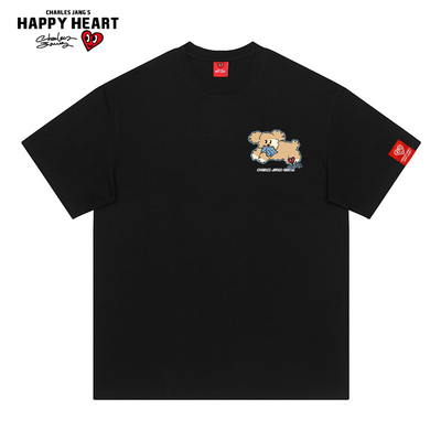 查尔斯桃心小狗印花纯棉短袖t恤