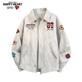 新款 查尔斯桃心美式 花卉印花扎染翻领外套男女春秋季 潮流休闲夹克