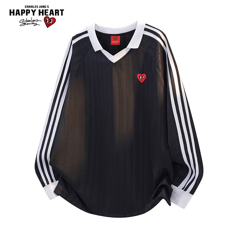 查尔斯桃心美式复古条纹长袖卫衣男秋季宽松休闲百搭潮流情侣上衣