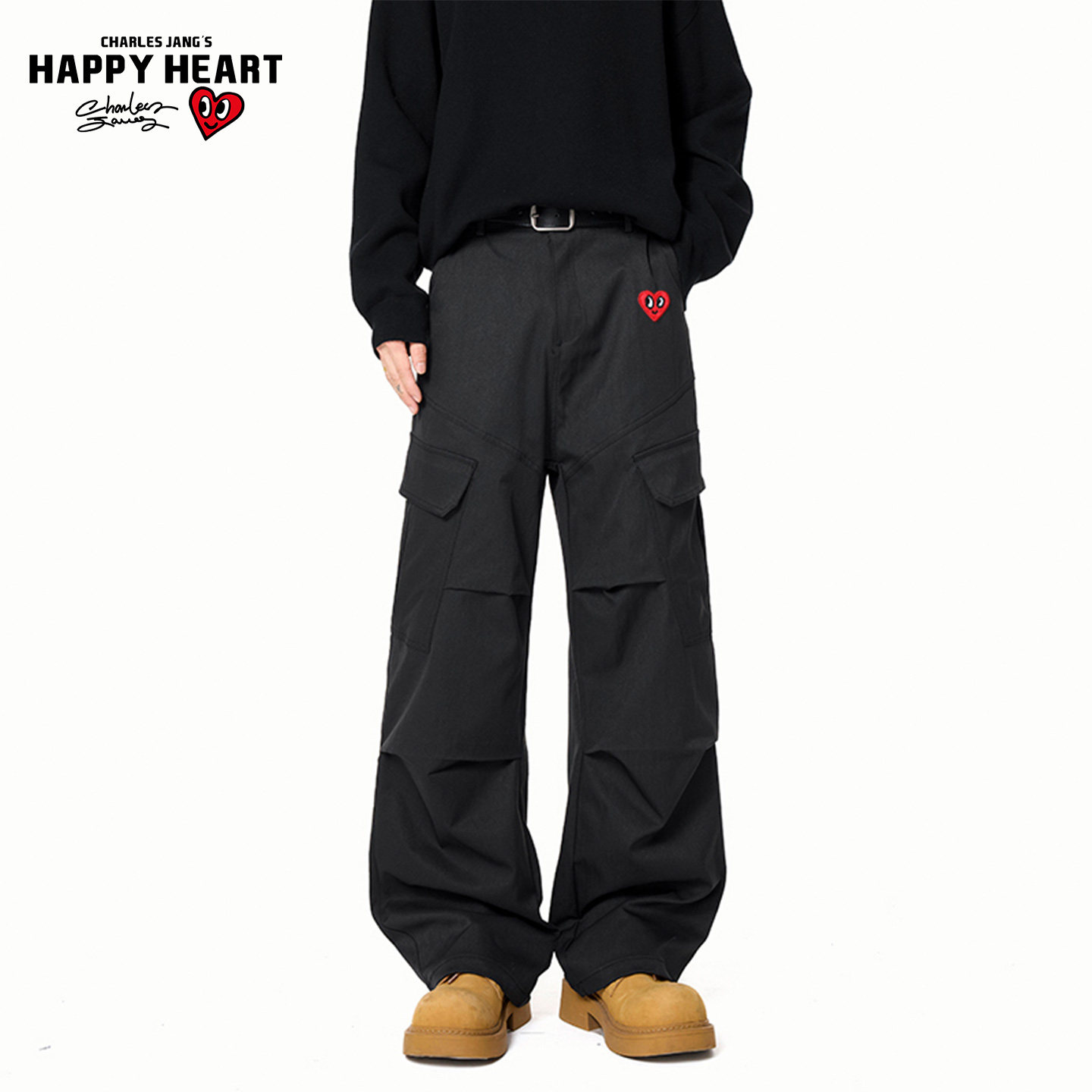 查尔斯桃心流行新款纯色直筒工装裤情侣款宽松多口袋休闲百搭长裤,男装,休闲裤,淘宝优惠券,粉丝福利购,淘宝优惠卷