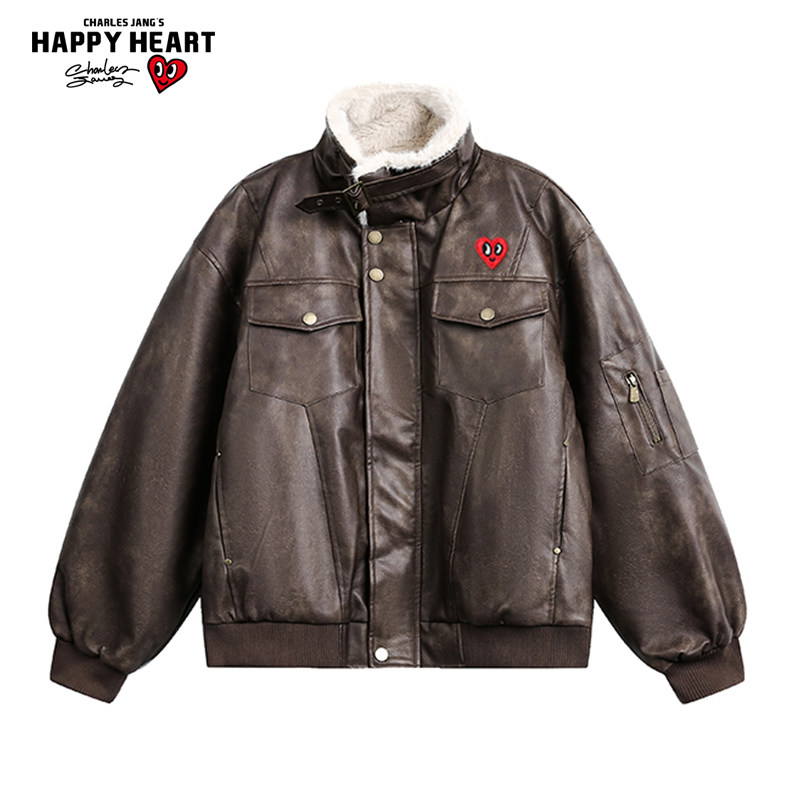 查尔斯桃心冬季新款皮衣棉服外套