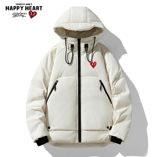 查尔斯桃心 工装羽绒服男款2025冬季新国标90白鸭绒保暖连帽外套