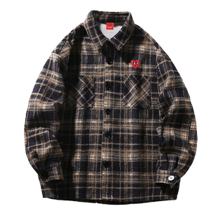 查尔斯桃心 复古条纹衬衫男2025春秋季新款翻领单排扣长袖上外套