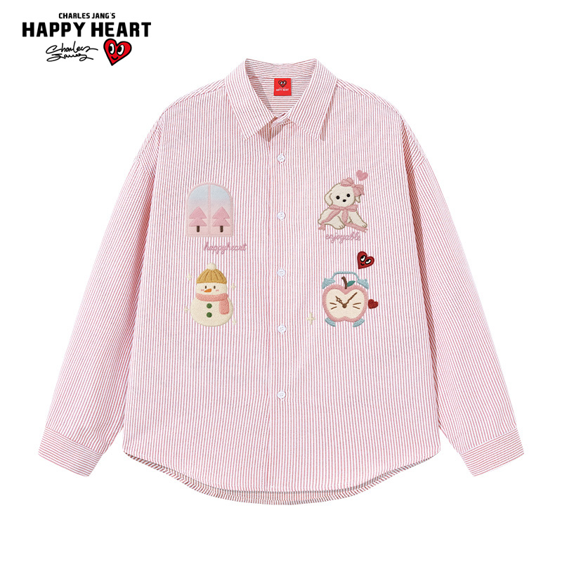 查尔斯桃心童趣格纹长袖衬衫男