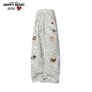 查尔斯桃心垂感糯米休闲裤男女春秋季新款直筒宽松百搭休闲长裤子