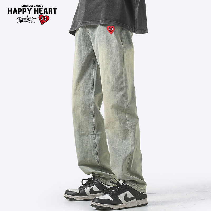 查尔斯桃心 直筒牛仔裤男2025新款春秋季宽松阔腿爱心休闲长裤子,男装,牛仔裤,淘宝优惠券,粉丝福利购,淘宝优惠卷