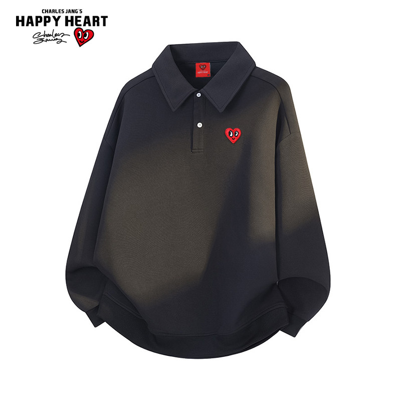 查尔斯桃心美式衬衫领卫衣男女秋冬季新款宽松休闲百搭长袖上衣潮