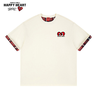 查尔斯桃心纯棉圆领假两件短袖