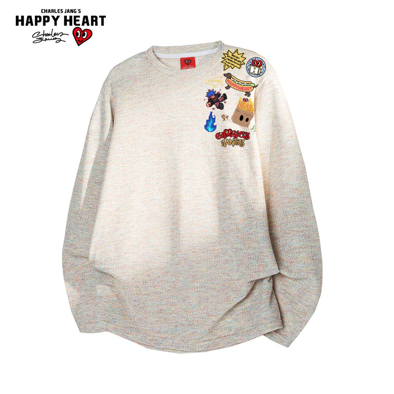 查尔斯桃心 美式卡通印花罩衫长袖T恤男女春夏秋季轻薄款休闲上衣