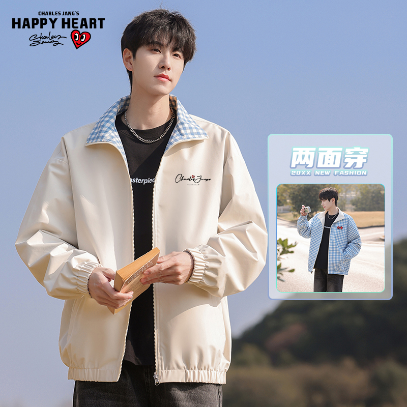 查尔斯桃心美式格子双面穿夹克
