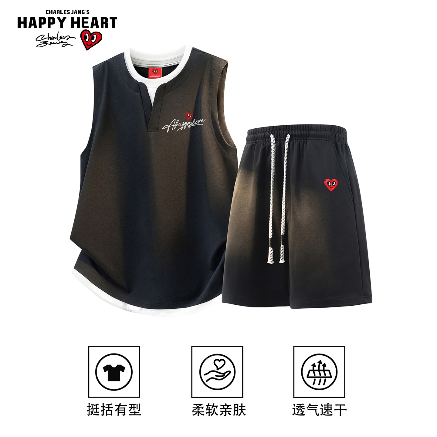 查尔斯桃心夏季情侣时尚套装潮