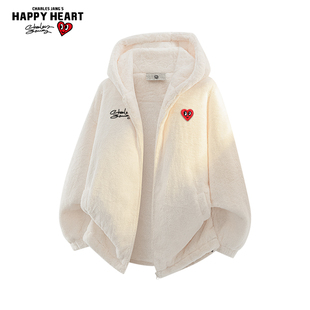 查尔斯桃心连帽加厚保暖仿羊绒羔棉服男女冬季 宽松休闲外套潮 新款