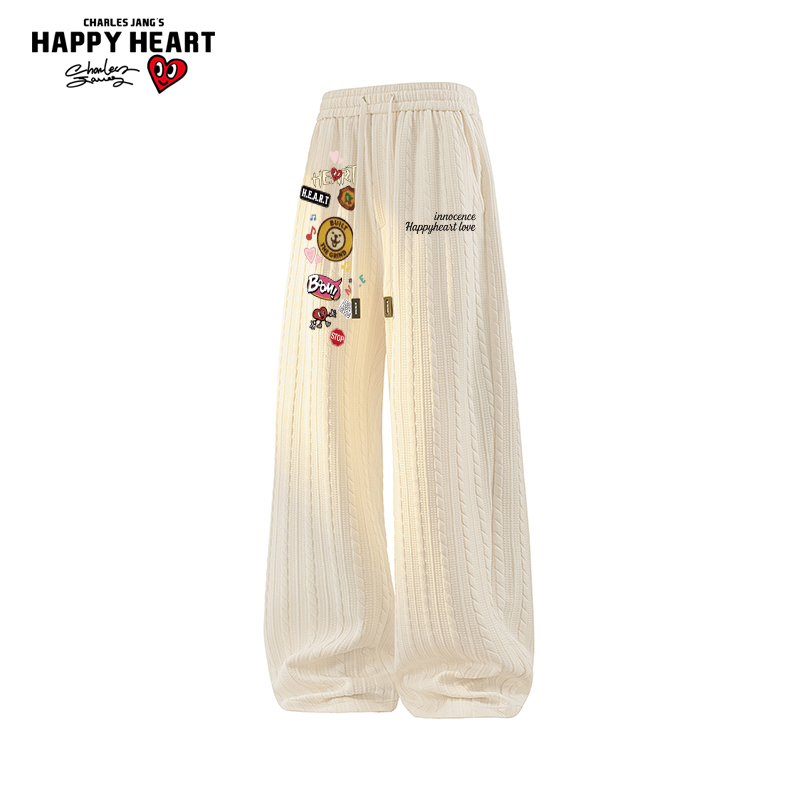 查尔斯桃心美式印花麦穗纹直筒裤男女秋季宽松大码情侣休闲运动裤