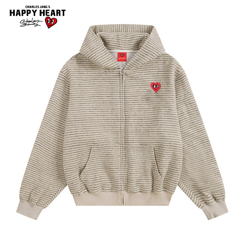 查尔斯桃心条纹连帽卫衣外套男