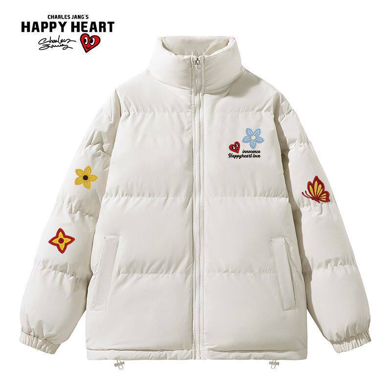 查尔斯桃心蝴蝶花卉棉衣新款冬季潮牌加厚保暖情侣面包棉服外套男