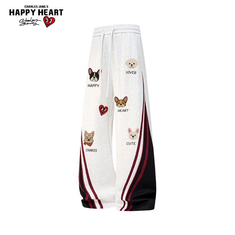 查尔斯桃心小狗印花条纹运动卫裤男新款春秋季百搭宽松休闲长裤子,男装,休闲裤,淘宝优惠券,粉丝福利购,淘宝优惠卷
