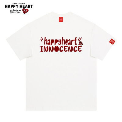 查尔斯桃心 童趣字母印花美式纯棉宽松短袖T恤男女夏季情侣百搭
