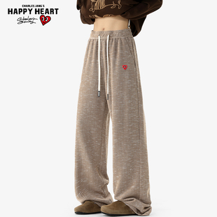 查尔斯桃心美式老钱风裤子男春秋季宽松大码直筒阔腿垂感休闲长裤