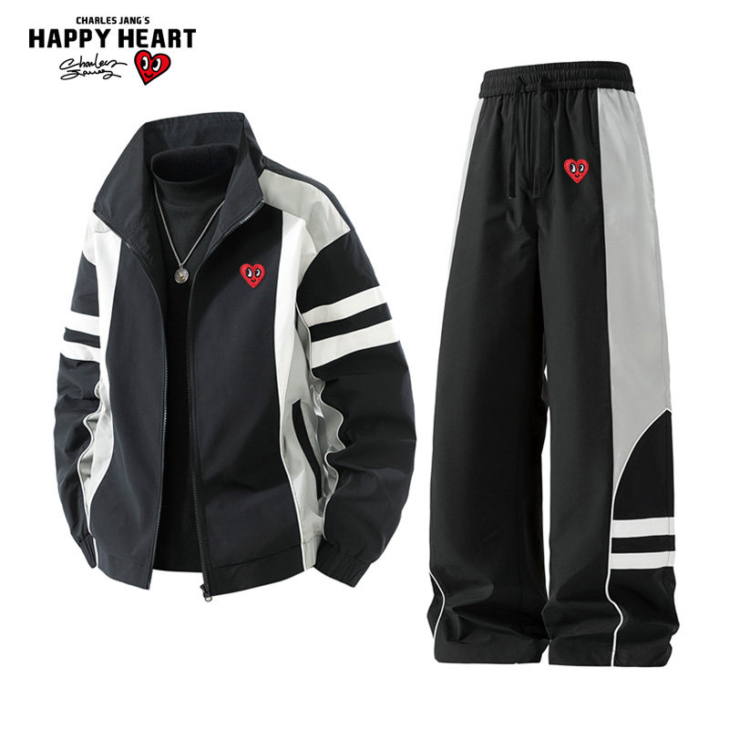 查尔斯桃心 美式拼色运动套装男春秋季新款立领夹克休闲裤两件套,男装,休闲运动套装,淘宝优惠券,粉丝福利购,淘宝优惠卷