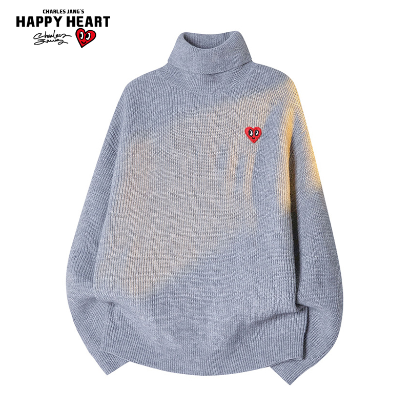 查尔斯桃心高领毛衣情侣针织上衣
