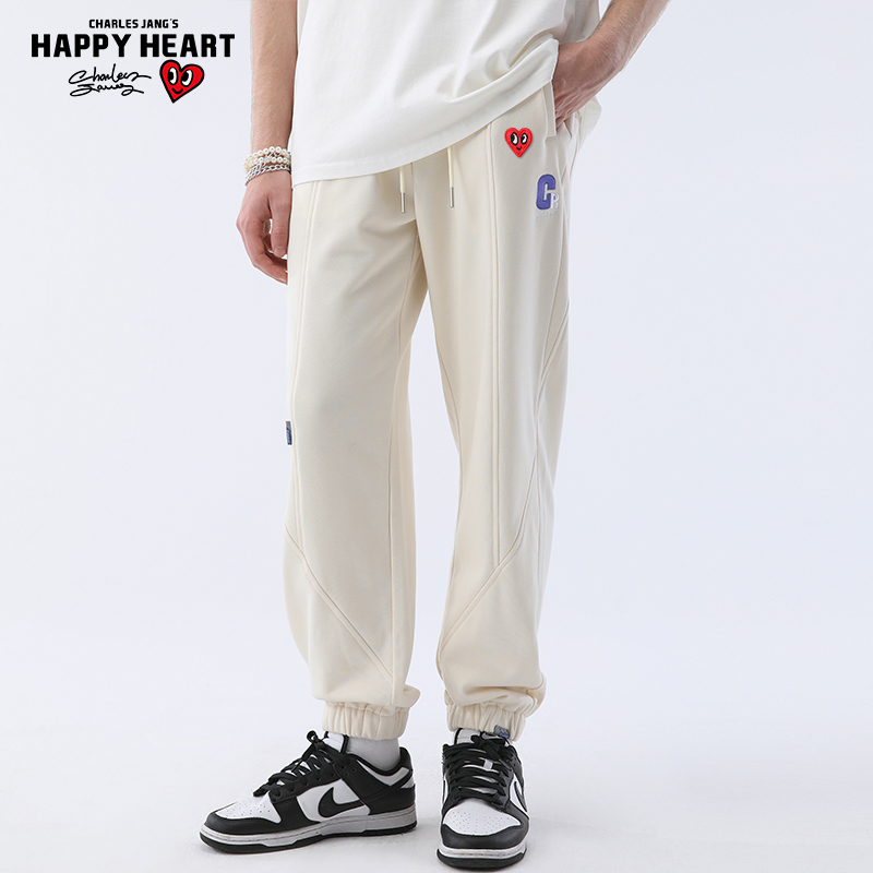查尔斯桃心束脚抽绳运动裤子男