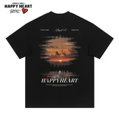 落日印花短袖 T恤男2025夏季 新款 查尔斯桃心 透气纯棉情侣款 上衣