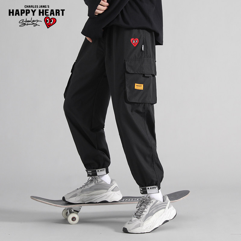 查尔斯桃心 束脚休闲裤男多口袋工装2026春季宽松抽绳长裤子男潮