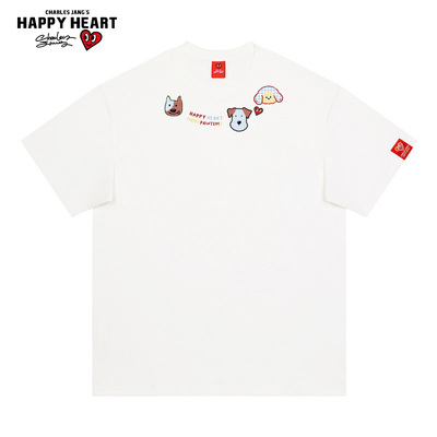 查尔斯桃心格子小狗纯棉短袖T恤