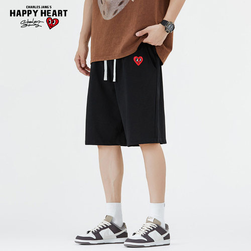 查尔斯桃心休闲短裤宽松直筒