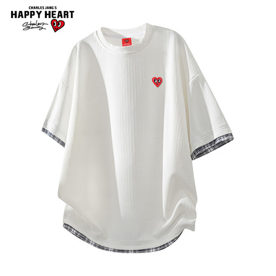 查尔斯桃心假两件圆领短袖t恤男