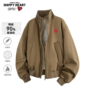 查尔斯桃心美式廓形bomber90鸭绒立领羽绒服男女轻薄冬季防寒外套