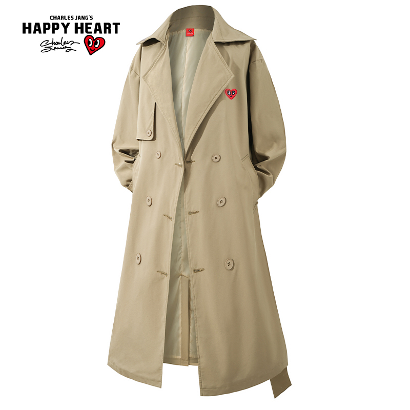 查尔斯桃心美式中长款风衣男外套
