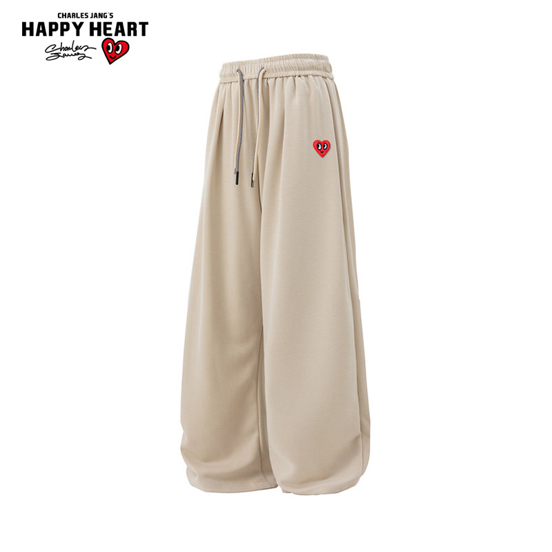 查尔斯桃心美式抽绳休闲卫裤男女春秋季新款运动阔腿直筒长裤子潮