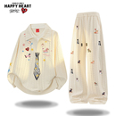 查尔斯桃心学院风假两件卫衣套装男女秋冬季新款宽松直筒长裤子潮