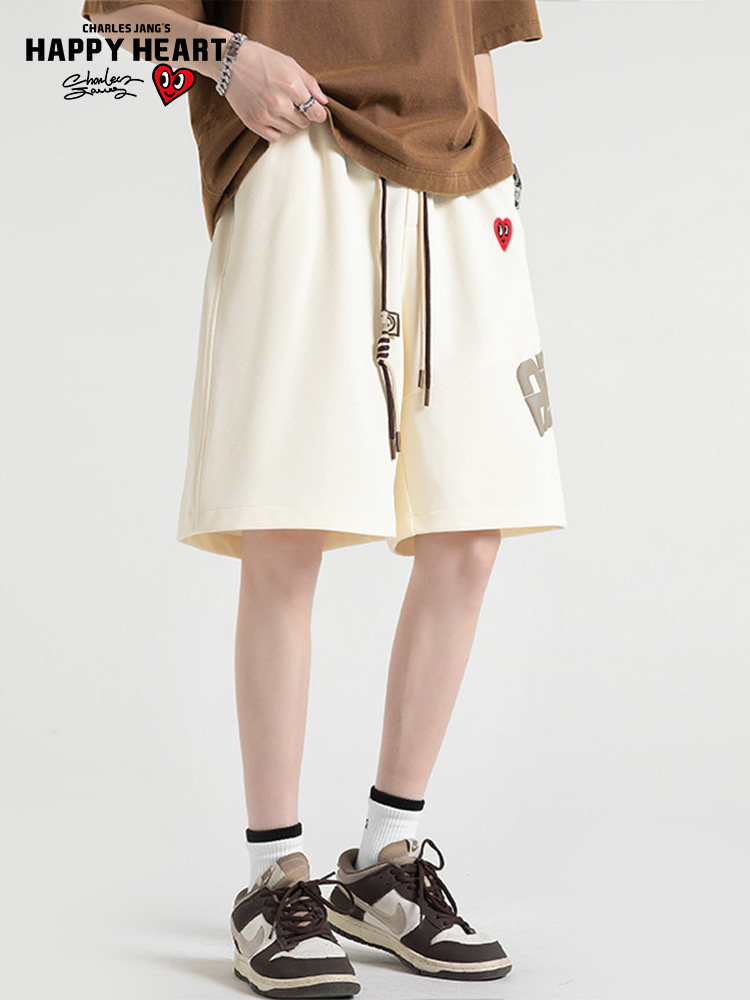 CHARLES HEARTS AMERICAN SHORTS MENS SUMMER 2024 STEEL PRINTED LETTERING LOOSE CASUAL THIN CROPPED PANTS