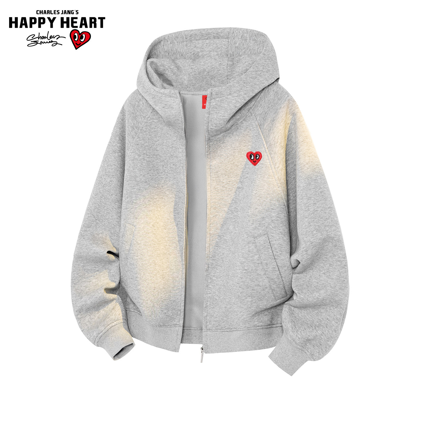 查尔斯桃心美式cleanfit空气层开衫连帽卫衣男女春秋宽松百搭外套