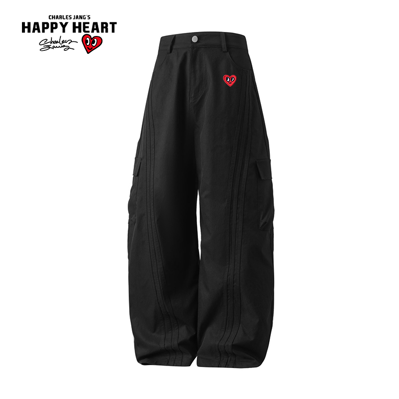 查尔斯桃心五分弯刀休闲裤男直筒