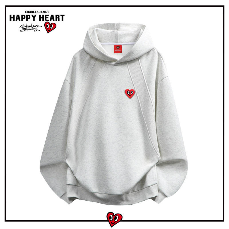 查尔斯桃心 美式解构拼接连帽卫衣男女款春秋季宽松休闲情侣外套