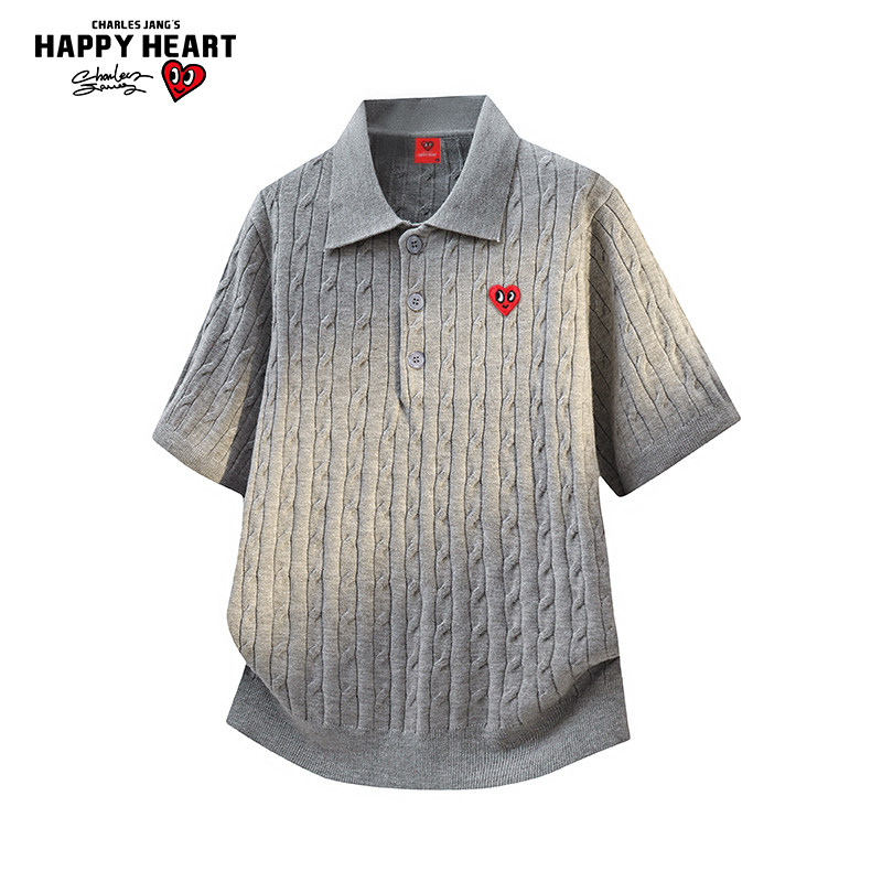 查尔斯桃心老钱风麻花短袖polo衫男女夏季2026新款针织T恤上衣潮