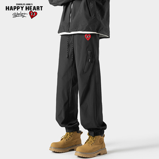 查尔斯桃心 美式户外防水冲锋裤子男秋冬季加绒加厚拉链束脚长裤