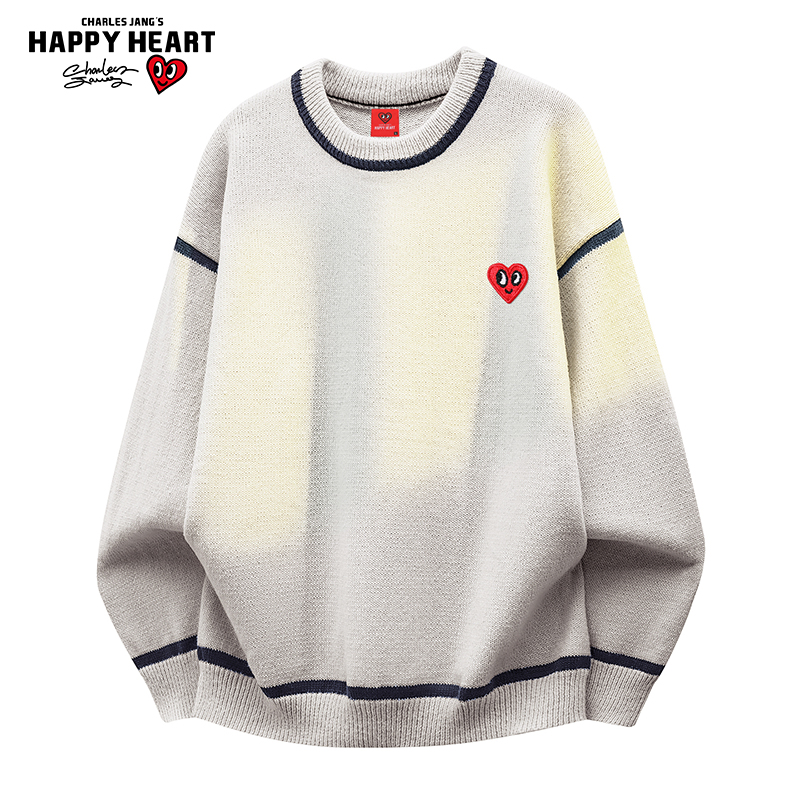 查尔斯桃心撞色装饰套头毛衣男女