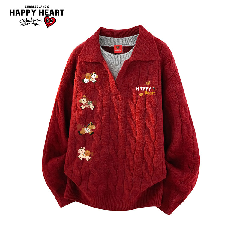 查尔斯桃心假两件毛衣男女冬季2026马年新款红色情侣针织衫上衣潮,男装,针织衫/毛衣,淘宝优惠券,粉丝福利购,淘宝优惠卷