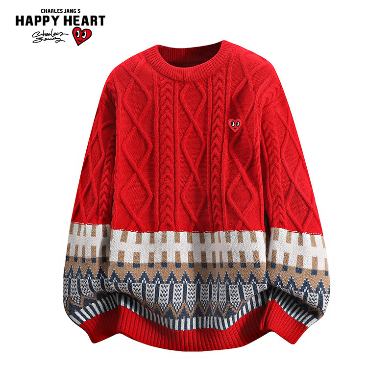 查尔斯桃心圣诞红色费尔岛毛衣男女冬季新款保暖长袖针织衫上衣潮,男装,针织衫/毛衣,淘宝优惠券,粉丝福利购,淘宝优惠卷