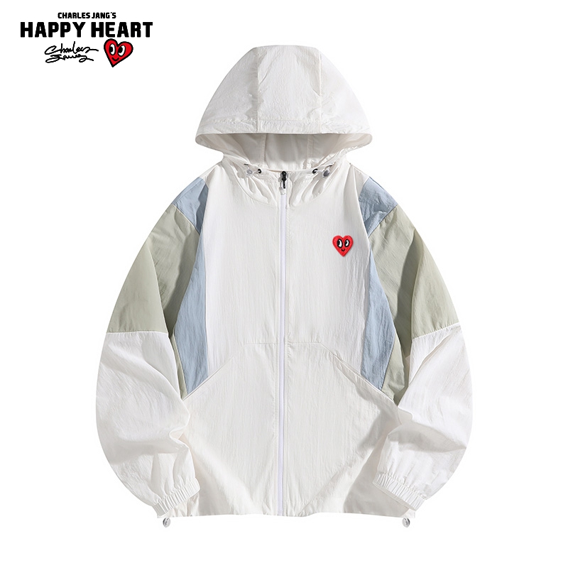 查尔斯桃心 2025年夏季拼接撞色防晒衣男连帽皮肤衣薄款冰丝外套