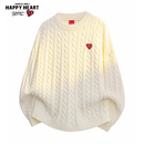 加厚加绒宽松懒惰情侣针织衫 查尔斯桃心 麻花纹毛衣男圆领秋冬季